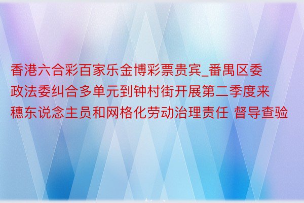 香港六合彩百家乐金博彩票贵宾_番禺区委政法委纠合多单元到钟村街开展第二季度来穗东说念主员和网格化劳动治理责任 督导查验