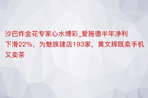 沙巴炸金花专家心水博彩_爱施德半年净利下滑22%，为魅族建店193家，黄文辉既卖手机又卖茶