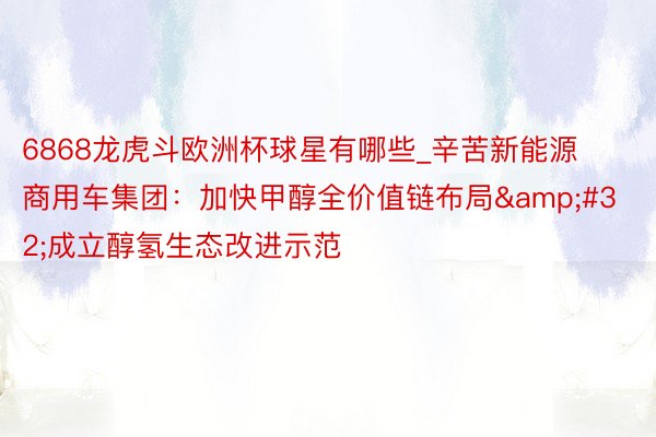 6868龙虎斗欧洲杯球星有哪些_辛苦新能源商用车集团：加快甲醇全价值链布局&#32;成立醇氢生态改进示范