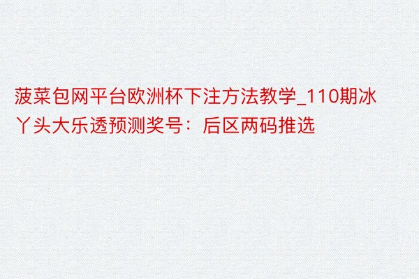 菠菜包网平台欧洲杯下注方法教学_110期冰丫头大乐透预测奖号：后区两码推选