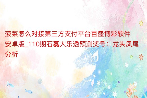 菠菜怎么对接第三方支付平台百盛博彩软件安卓版_110期石磊大乐透预测奖号：龙头凤尾分析